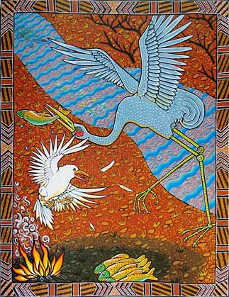 Crane and Crow illustration from Crow and Fox