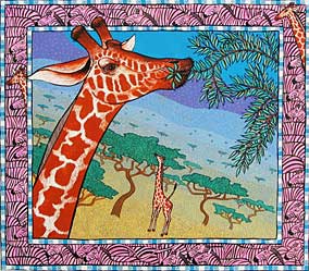 2 giraffes - scratchboard illustration from The Wildlife ABC: A Nature Counting Book
