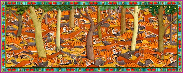 A thousand tigers illustration- endangered Bengal tigers from India